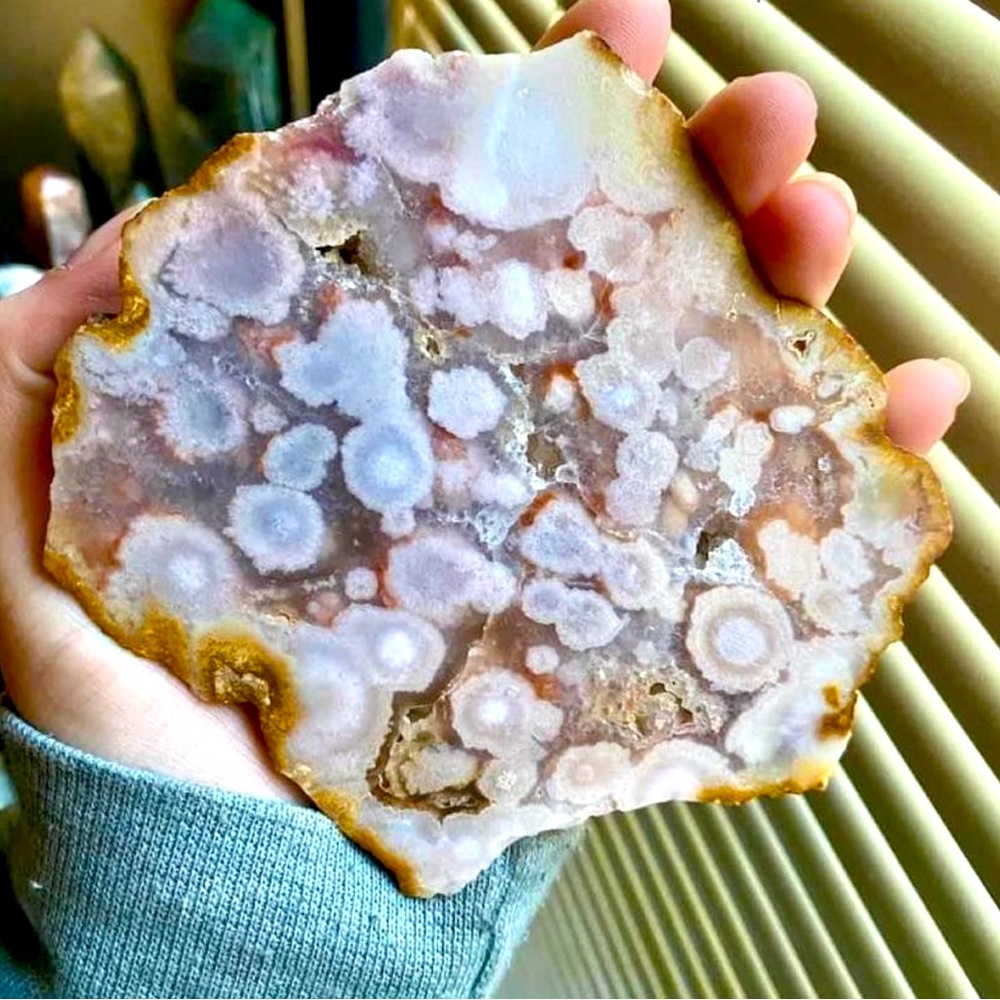 Pink amethyst & flower agate slab